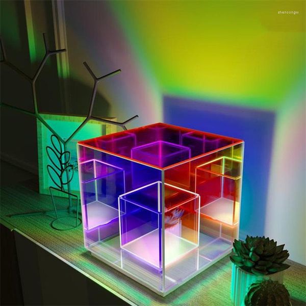 Candeeiros de mesa Lâmpada moderna decoração criativa LED quadrado cor cubo atmosfera luz para casa cama quarto