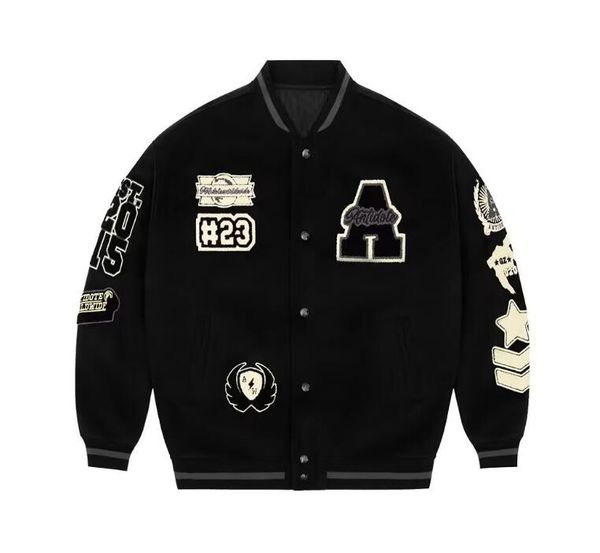 Дизайнерские черные мужские бейсбольные куртки с вышивкой, шерстяные мужские пальто для гонок на мотоциклах AW 6VBC