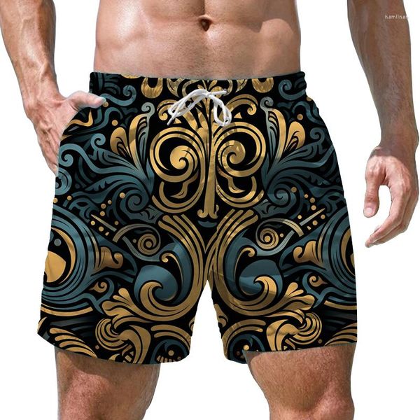 Shorts masculinos verão padrão retrô impresso em 3D estilo étnico moda moderno casual