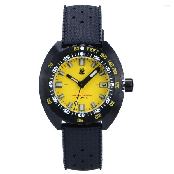 Relógios de pulso Tactical Frog Men's Diver Watch 44mm Sapphire Black PVD Coated Case NH35 Movement Relógio de Pulso Mecânico 20Bar À Prova D' Água Lume