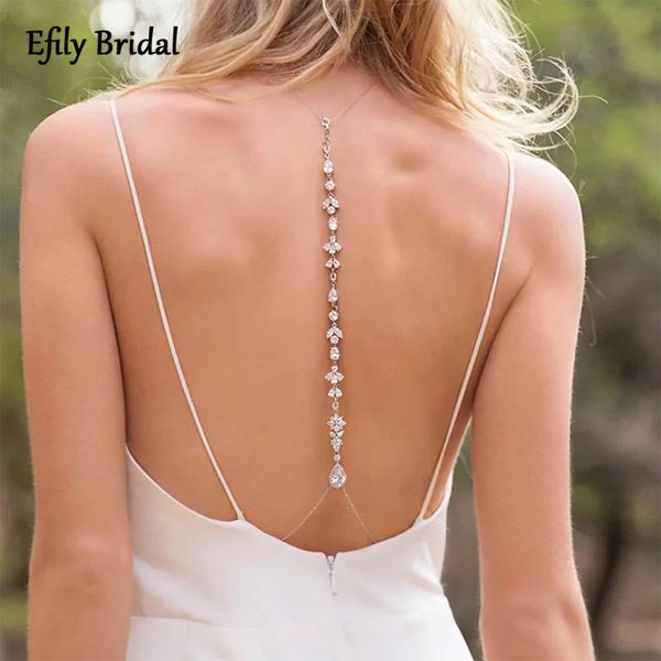 Anhänger-Halsketten Efily Luxus-Kubikzirkonia-Brauthintergrund-Halskette Hochzeitsaccessoires Körperkette Kristall rückenfrei für Brautkleider 230804