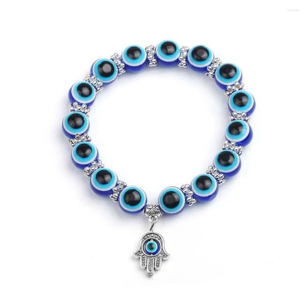 Strang 2023 Schmuck Vintage Auge Palm Anhänger Armband 8mm 10mm Blaue Perle Universal Kunststoff/Harz Für Männer und Frauen