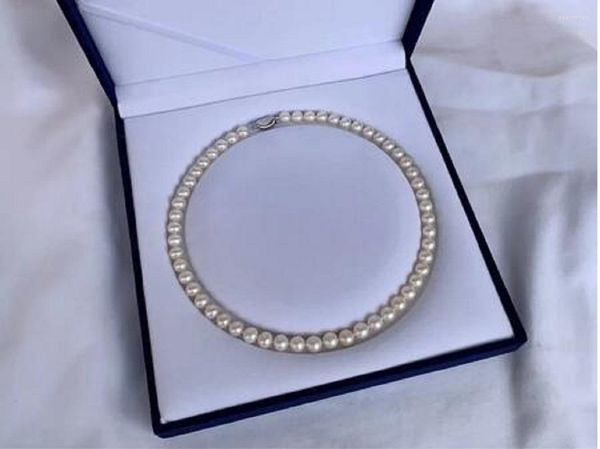 Catene Nobile e bella collana di perle bianche naturali del Mar Cinese Meridionale da 9-10 mm 18 pollici