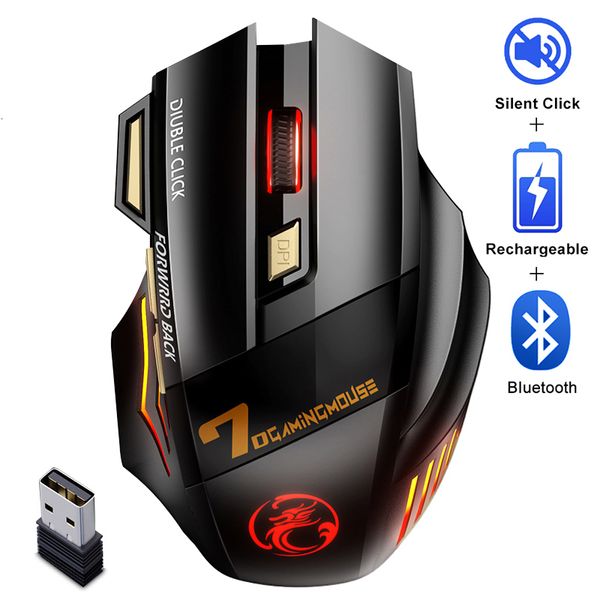 Mouse gamer sem fio recarregável para computador RGB gaming Bluetooth USB silencioso ergonômico Mause laptop PC 230804