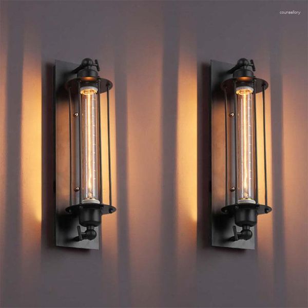 Lâmpadas de parede retrô luzes LED para quarto escada corredor vintage abajur vidro transparente preto metal 110-240 V incluindo lâmpada