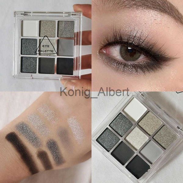 Lidschatten, 9 Farben, kühl getönte Lidschatten-Palette, schwarze rauchige Palette, matte Glitzer-Lidschatten-Palette, rauchige Lidschatten, Augenpigmente, Palette x0804 x0804