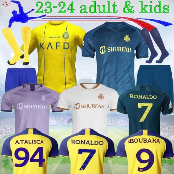 23 24 Al Nassr FC camisas de futebol 2023 2024 Início Gonzalo Martinez Talisca Ghislain Vincent Aboubakar kit infantil masculino Camisa de futebol