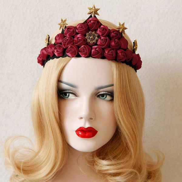Клипсы для волос женщины повязка на голову красная розовая цветочная гексаграмма звезда корона Корона Гарленда Эластичная головка.