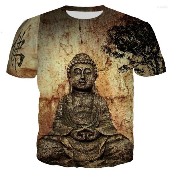 Мужские футболки T 2023 3D-печатные футболки со статуями Будды.