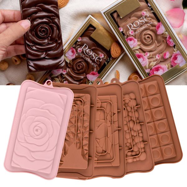 Backformen Valentinstag Rose Blume Schokoladentafel Form Kuchen Silikon Keks Cupcake Formen Seifenform DIY Rechteck Quadratische Form 230803