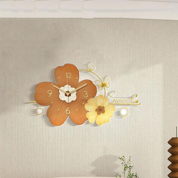 Relógios de parede Design moderno Relógio movido a bateria Flores Quarto de luxo Kawaii Cute Digit Art Reloj De Pared Decorarion