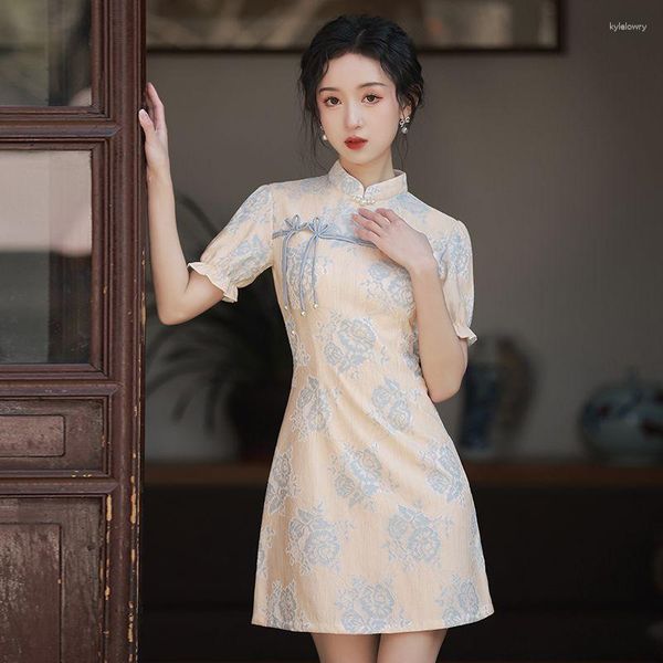 Roupas étnicas Sexy Mulheres Estampadas Flor Mini Qipao Estilo Chinês Senhoras Vestido de Festa Alta Qualidade Menina Magro Cheongsam Vestidos Vintage Qi Pao