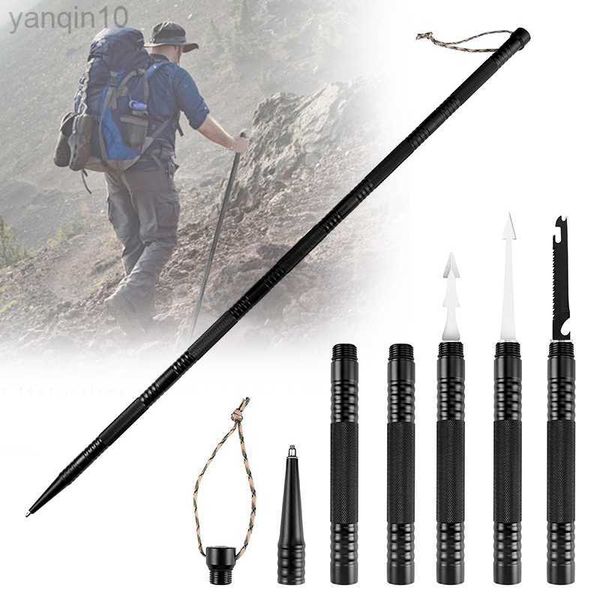 Bastões de trekking Bússola multifuncional bastão de trekking dobrável ultraleve para aventureiros ao ar livre ferramenta de sobrevivência para caminhadas HKD230804