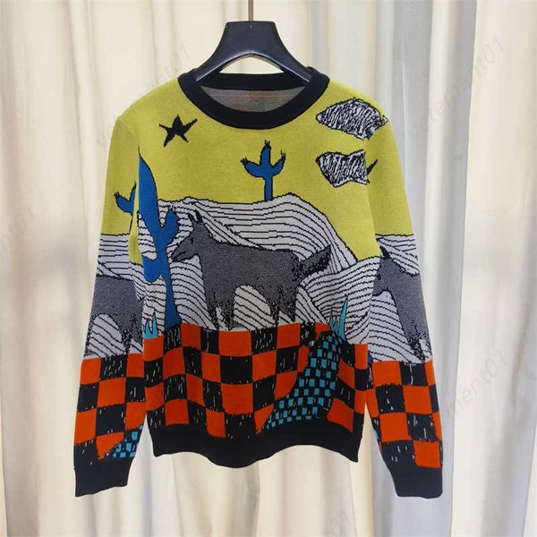 Camisola pulôver feminina Suéter de grife Lujia Wolf Legend Jacquard Suéteres soltos com decote redondo Suéteres de malha femininos Casual Thread Sweatshirt