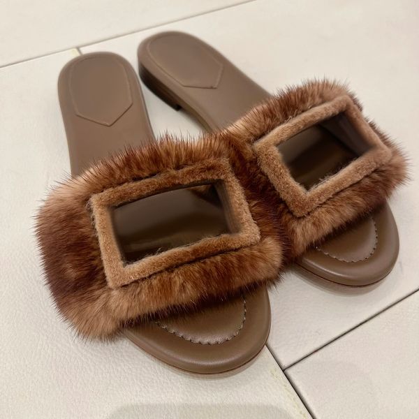 Herren-Designer-Sandalen, Fend-Mode-Indoor-Schuhe, Damen-Slipper mit flacher Basis, Tazz-Baguette-Hausschuhe, Nerzhaar-Sandalen, flauschiger Slide, weißer Schuh, Luxus-Damen-Signatur-Sandale