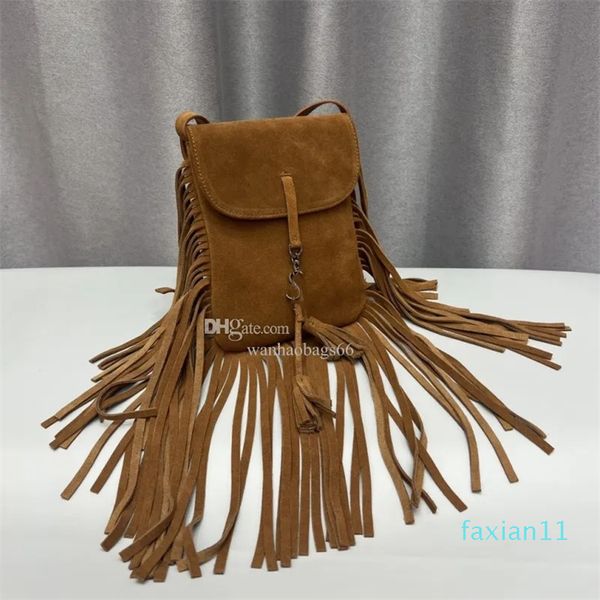 Borsa con nappe di design Vintage Crossbody Luxury Brown Black Advanced Suede Phone Bag Borse a tracolla da donna Portafoglio con corpo in couss