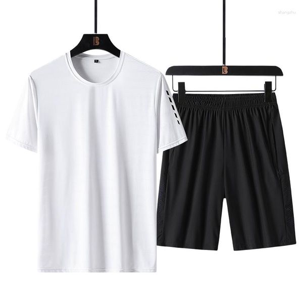 Tute da uomo 2023 Set sportivo T-shirt estiva sottile ad asciugatura rapida Fitness manica corta e pantaloncini da corsa Ice Silk Due pezzi