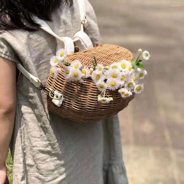 Cestini portaoggetti INS 2023 Cestino per biciclette in rattan Bambini Carino Picnic Zaino in paglia di vimini Multiuso Decorazioni per la camera dei bambini delle ragazze