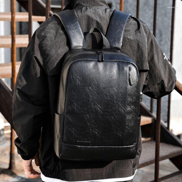 Rucksack Einfache Pu-Leder Casual Business Männer Computer Multifunktionale USB-Aufladung Wasserdichte Film Rucksack Umhängetasche