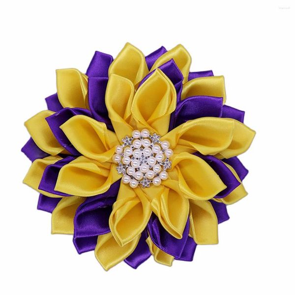 Broches Roxo Amarelo Fita De Seda Orquídea Corpete Dália Pin Símbolo Organização Grupo Grego Membros Broche Acessórios