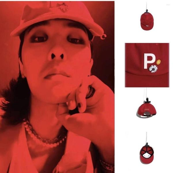 Ballkappen Gänseblümchen-Baseballmütze PMO Solid Red bestickter Buchstabe Trucker Hut Koreanische Version Sommer Hochwertige Accessoires Modedekor