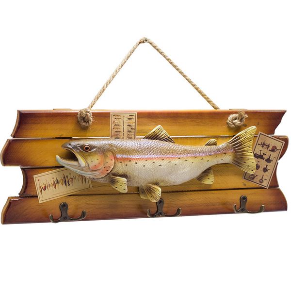 Oggetti decorativi Figurine Pesci appesi in legno in stile mediterraneo Decorazione murale country americana artigianato di pesce vestiti e cappelli gancio decorazione pesce 230803