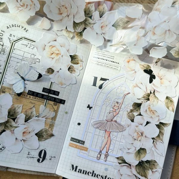 Nastri adesivi 5 metri Vintage Retro Gardenia Flower White Floral Washi PET Tape Maste Stickers 2016 230804