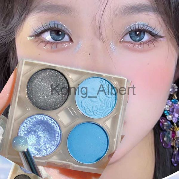 Paleta de Sombras de Olhos Azul Baleia Metálico Glitter Fosco Verde Pigmentado Blush em Pó 4 Cores Sombra Prensada Paleta de Maquiagem para Festa x0804