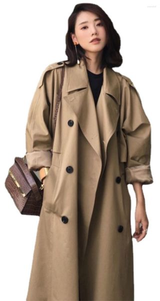 Trench da donna 2023 Cappotto lungo da donna Giacca cachi casual per studenti Autunno