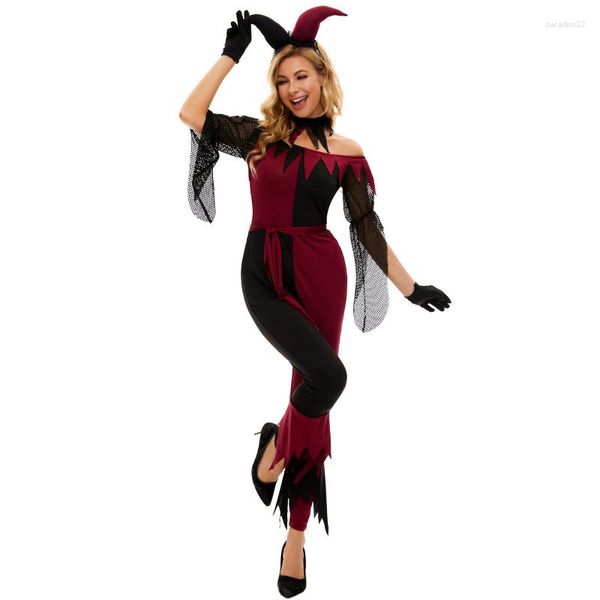 Accessori per costumi Costumi per cosplay di Halloween per adulti Rosso Nero Divertente Pagliaccio Gioco di ruolo Abito da donna Abbigliamento per spettacoli teatrali