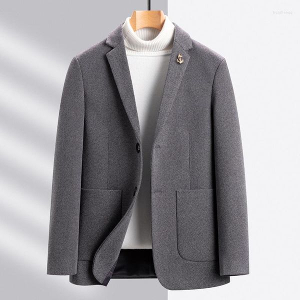 Herrenanzüge 2023 Herbst Winter Männer Tweed Mantel Greg Beige Schafwolle Blazer Männlich Business Casual Weiche Warme Jacke Anzug Outfits Kleidung