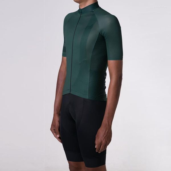 Yarış ceketleri saf zeytin yeşili bisiklet forması kiti yüksek kaliteli bisiklet giyim kısa kol ve siyah önlük şort mtb döngüsü takım elbise nefes