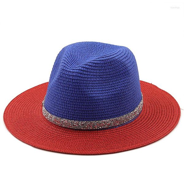 Hüte mit breiter Krempe, natürlicher Panama-Strohhut in weicher Form, Sommer-Damen/Herren-Strand-Sonnenkappe, UV-Schutz, Fedora