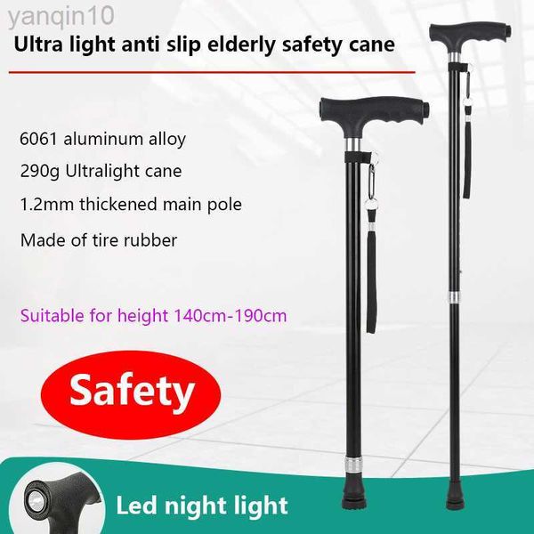 Bastões de caminhada ultra leves antiderrapantes bastão de segurança para idosos com cabo de borracha com LED bengala para caminhada HKD230804