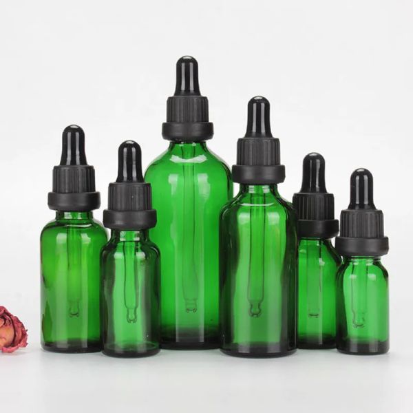 Frascos de pipeta de reagente líquido de vidro verde por atacado Conta-gotas Aromaterapia 5ml-100ml Óleos essenciais Frascos de perfumes por atacado LL grátis