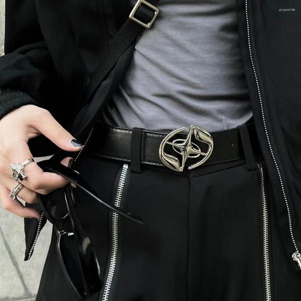 Kemerler Punk Kemer Gotik Çapraz Marka Erkek Kadınlar Y2K Metal Toka Tasarım Vintage PU Deri Moda Bel Cand Kot Pantolon Dekor