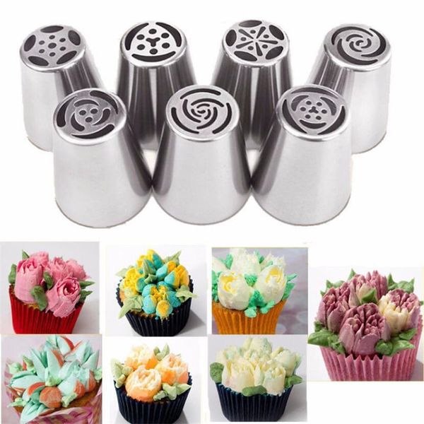 Moldes de cozimento 7 estilo russo tulipa confeiteira bicos de aço inoxidável flor creme pastelaria dica cozinha cupcake bolo decoração ferramentas 230803