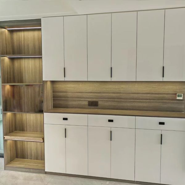 Fabbrica di design personalizzato in legno massello pannello di pellet armadio da cucina armadio ingresso armadio soggiorno Acquisto Contattaci