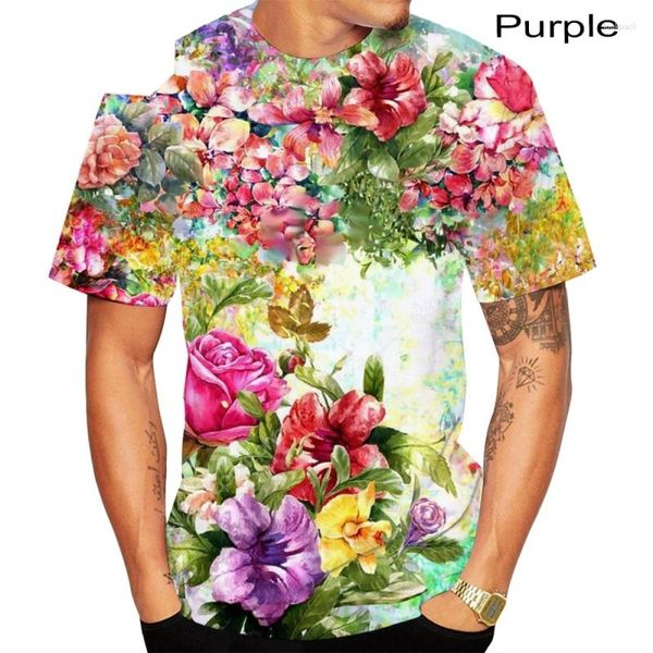 Camisetas masculinas 2023 verão moda flor impressão 3D camiseta casual hip-hop Harajuku unissex