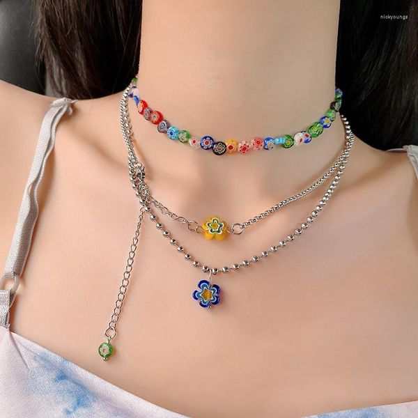 Choker Bunte Harz Blume Perlen Anhänger Halskette Für Frauen Schlüsselbein Kette Layered Halsketten Weibliche 2023 Mode Schmuck