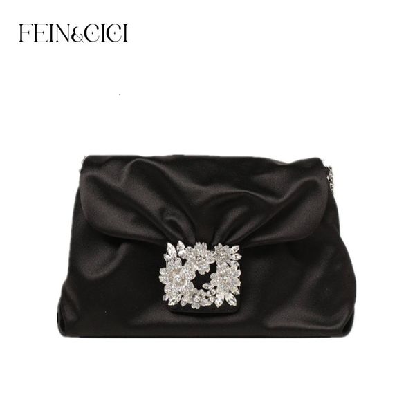 Borse da sera Pochette in raso con strass Fibbia in cristallo con strass Micro Bag borsa da donna a tracolla per cena rosa colore nero 230803