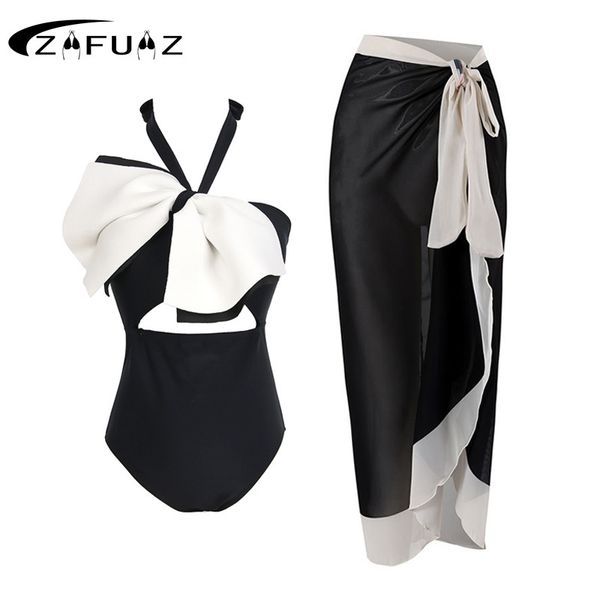 Costumi da bagno da donna ZAFUAZ Costume da bagno sexy Gonna Estate Donna Halter Stampa floreale 3D Costumi da bagno Abito da spiaggia Cover Up Monokini Costume da bagno 230803