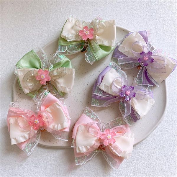 Hair Accessories 2pcs Flower Bows For Girls Cute Princess Clips Mesh Splicing Hairpin School Barrettes Headwear