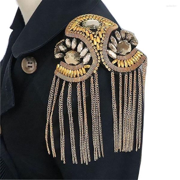 Bow Ties El yapımı Rhinestone moda püskül omuz tahtası rozetleri boncuklar yama metal epaulet epaulette askeri pimi broş