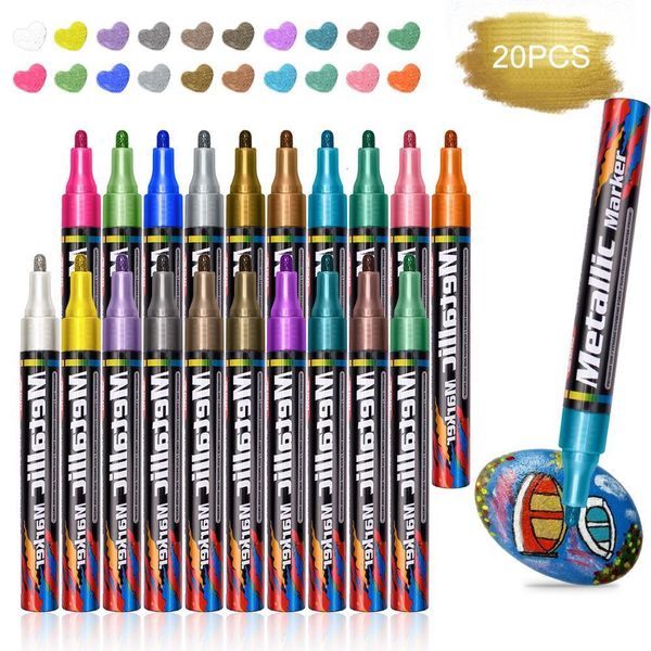 İşaretler 20 PC/SET METALİK MARKER DIY PO Albüm için Metalik Renk Kalemi Yapımı Metalik Renk Kalemi Yetişkin Çocuk Okulu Malzemeleri 230803