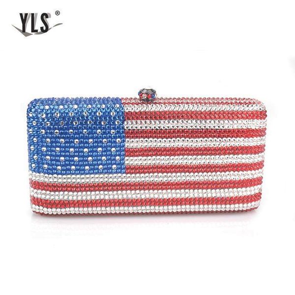 Вечерние сумки США Американский флаг с узором Женская сумка с кристаллами и бриллиантами Кошельки Женская мода Сумка-клатч для ужина Global 230803