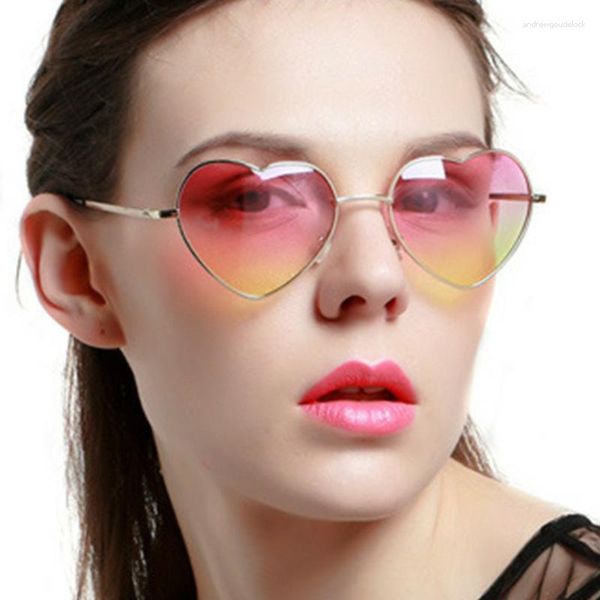 Güneş gözlüğü vintage kalp lüks metal çerçeve şeffaf renkli gözlükler şık Kore tarzı trend olan kadın erkek gözlük