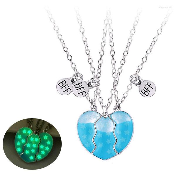 Colares com pingente Luoluobaby 3 pçs/conjunto Luminous Star Heart Shape Necklace For Girl Kids Friendship BFF Friend Jóias Presentes