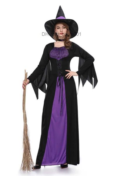 Costume a tema Halloween Streghe e vampiri vengono alle donne adulte per la terribile performance viola del partito di carnevale dramma trucco cappello abbigliamento Z230804