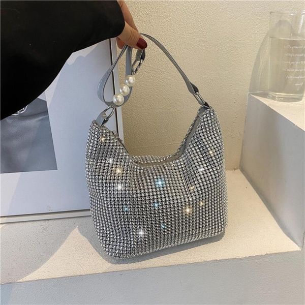 Borse da sera Donna INS Fashion Borsa quadrata con strass Ladies Messenger Designer Pearl Chain Shoulder Corssbody Clutch